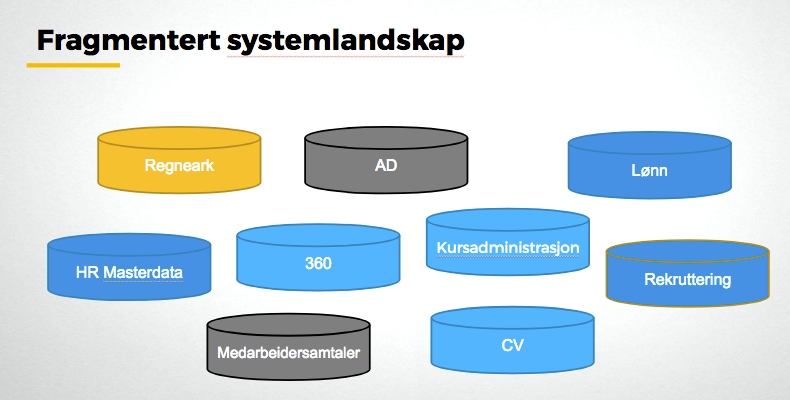 Et fragmentert systemlandskap fører til at viktig persondata ligger spredt og blir dermed uoversiktlig. Et fragmentert systemlandskap fører til at viktig persondata ligger spredt og blir dermed uoversiktlig.